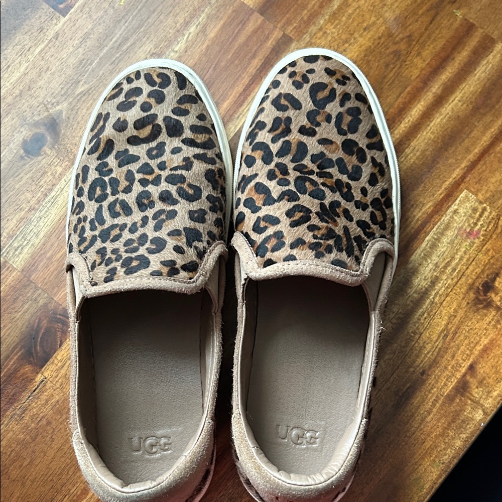 UGG Tan and Black Leopard Slip-Ons